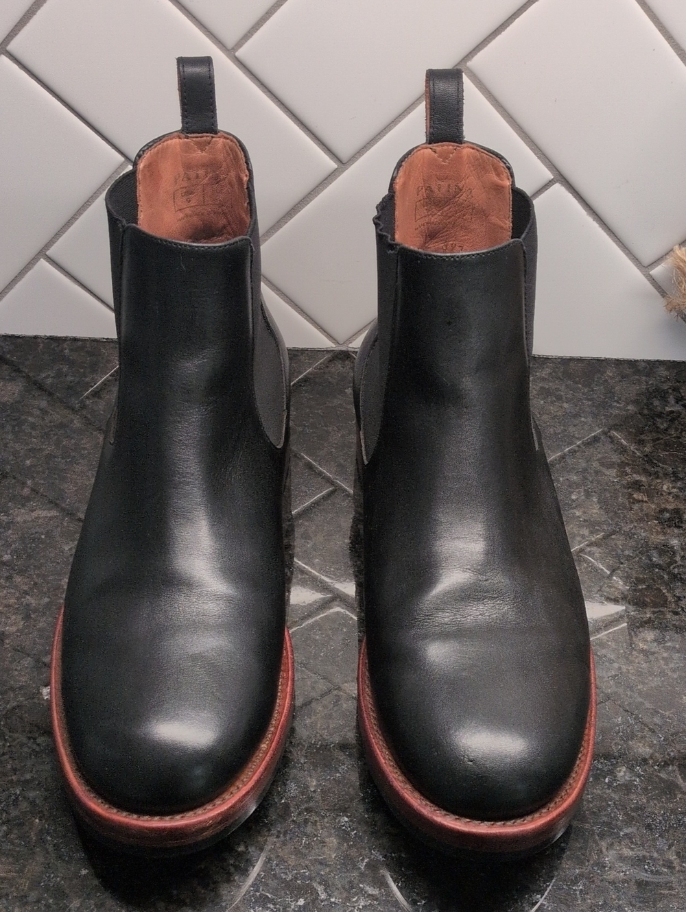 Men's Patina Portland Leather Black Leather Chelsea Boots with Brown Welt